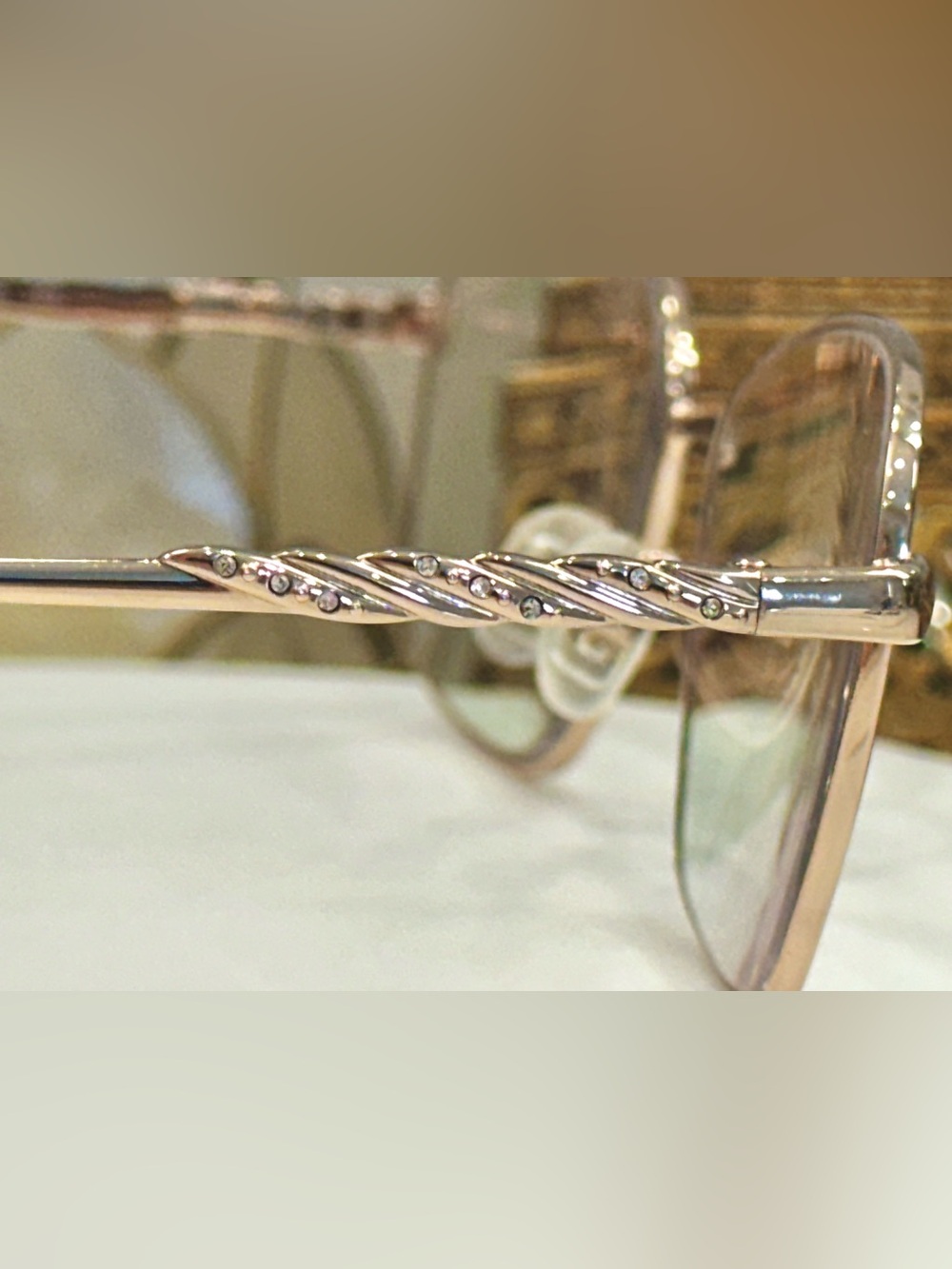 Tres Joile by Marchon Gold-Toned/Amber/Crystal Rx Eyeglass Frames EUC